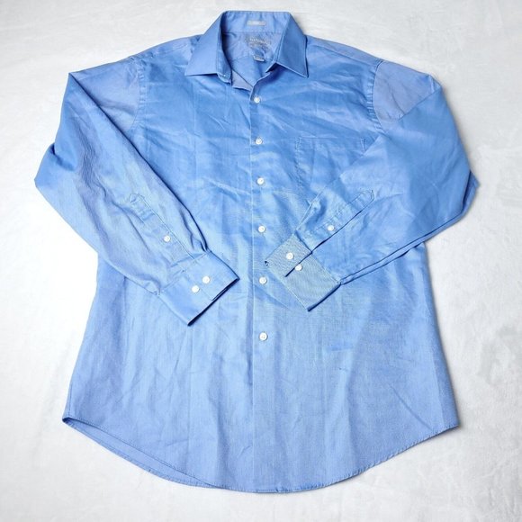 Van Heusen Fitted Button Shirt Mens Size 15.5  32/33 Blue Long Sleeve - Picture 1 of 11